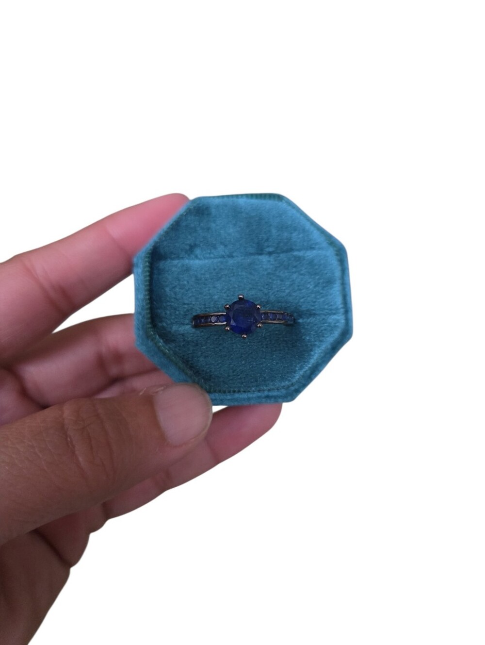 Size 8 Gunmetal Toned Blue Stone Cocktail Ring